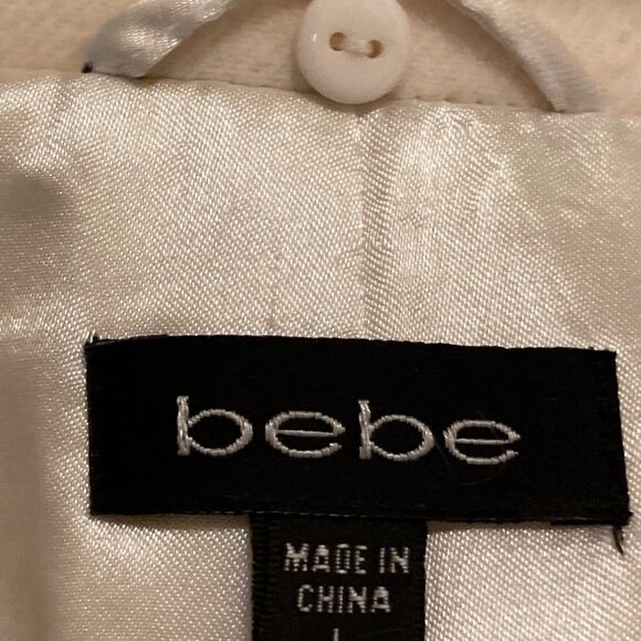 Elegant Cream Double-Breasted Women's Coat Bebe Rabbit Fur Large - Picture 10 of 12